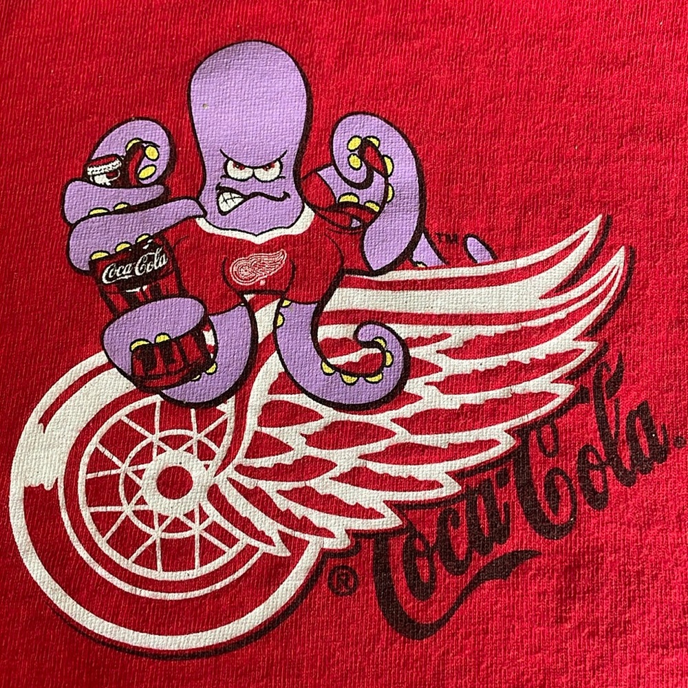Vintage Detroit Red Wings Hockey T Shirt XL Hockeytown octopus Coca-Cola